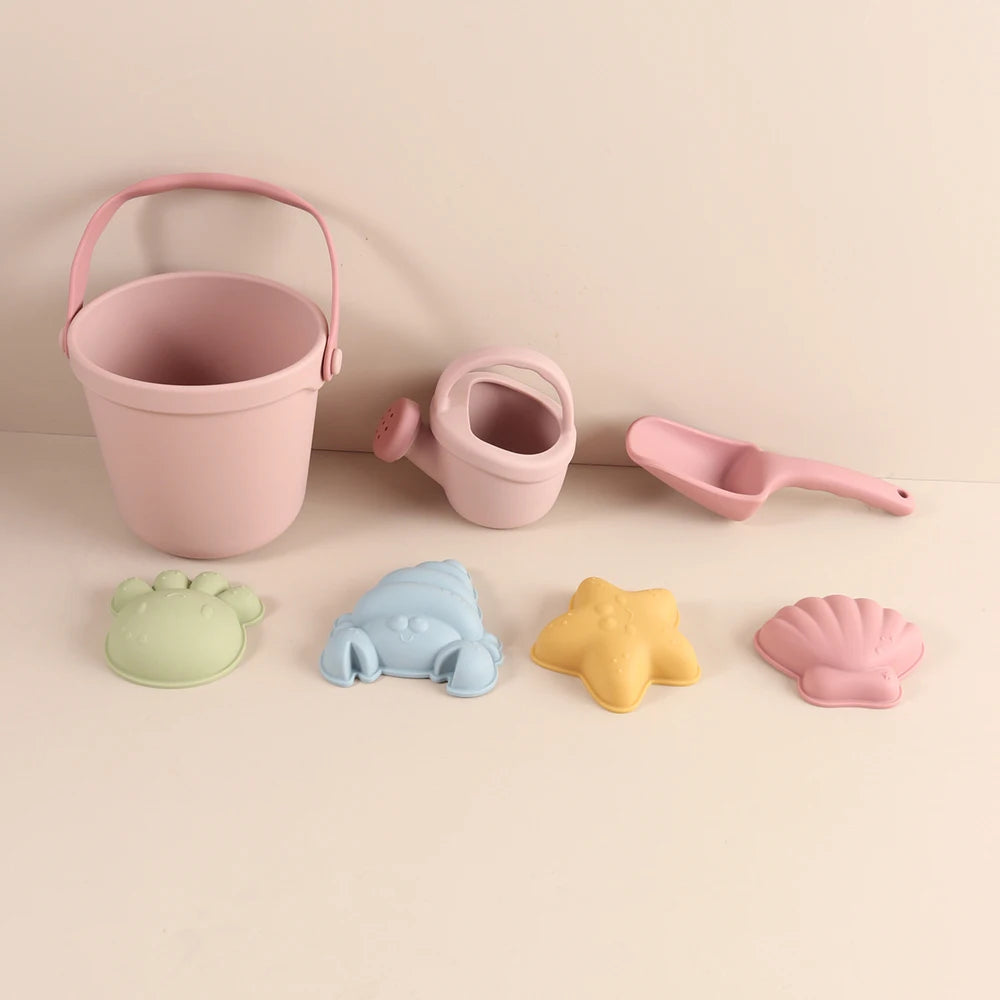 Kids Beach Bucket Set with Silicone Molds (Sea Star, Shell, Crab) | Sand Castle Toys for Outdoor & Sensory Play