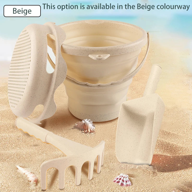 4 in 1 new style 4 Piece Beach Toy Set Collapsible Bucket, Shovel and RakeEasy to carry and catch the sea bucket toys.2025