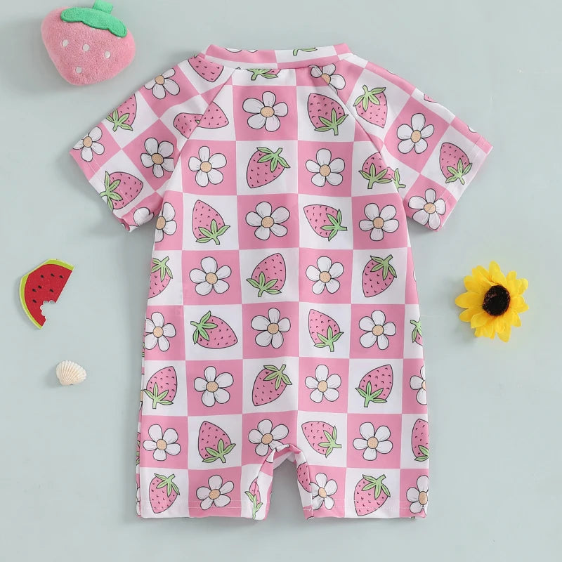 0-3Years Baby Boy Girl Rash Guard Swimsuits Fashion Print Short Sleeve Zip Up Rompers Bathing Suit Toddlers Swimwears Beachwear