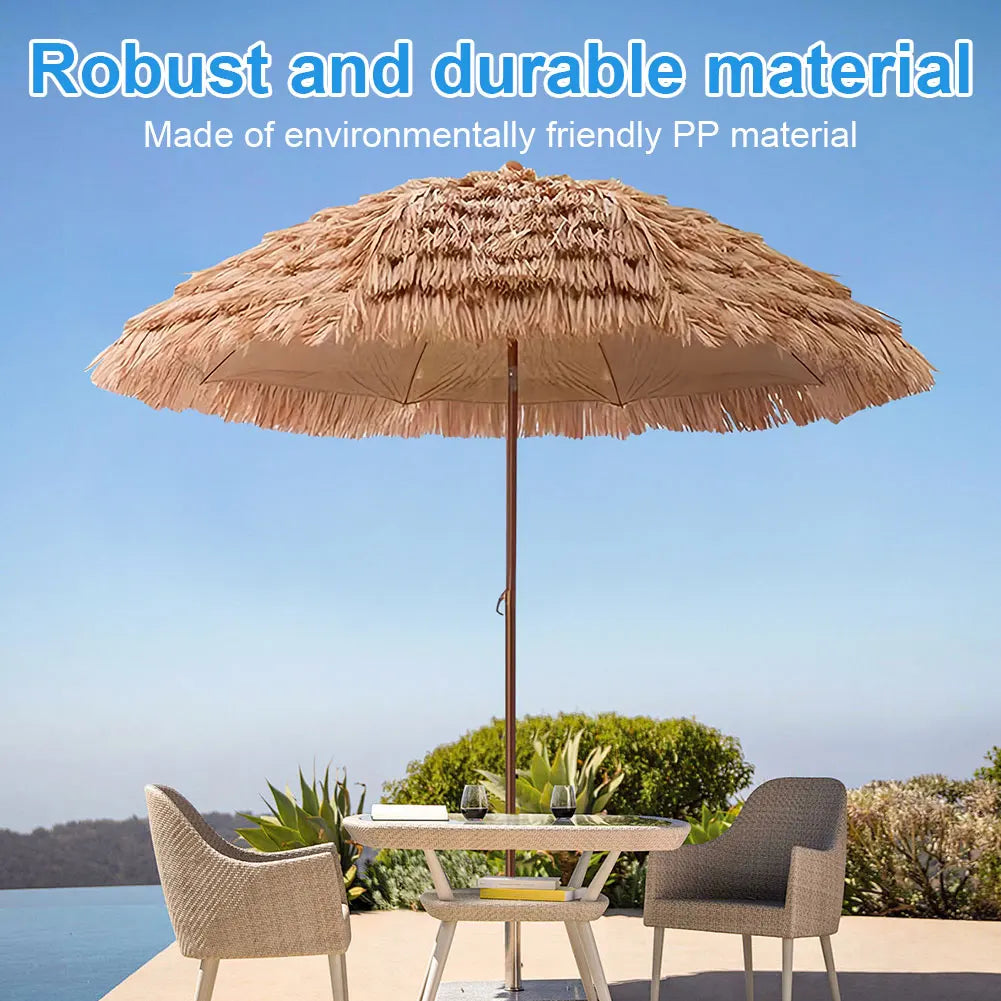 63inch Thatched Garden Umbrella with Tripod Base Beach Umbrella Outdoor Tiki Patio Umbrella for Garden, Lawn, Deck, Backyar