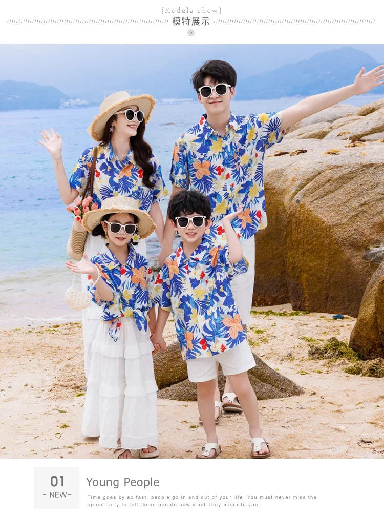Vacation Family Matching Clothes Sets Mom Daughter Shirts Skirt Casual Dad Son Tops Shorts Resort Parent Child Two Piece Outfit