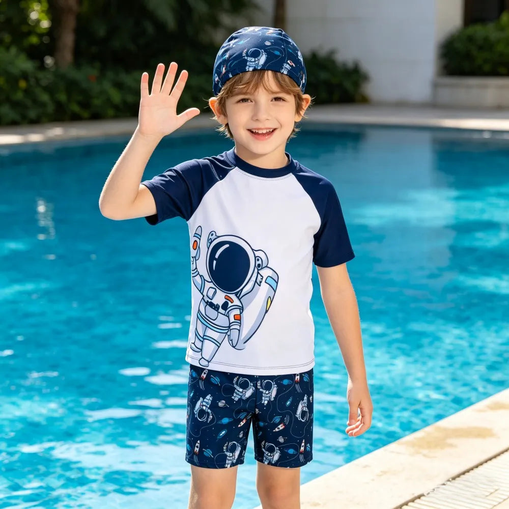 Kids Swimming Suits Children Swimsuit Boys Swimwear Set Cartoon Beachwear Surf Bathing Outfits for 4 5 6 7 8 9 10 11 12 13 Years