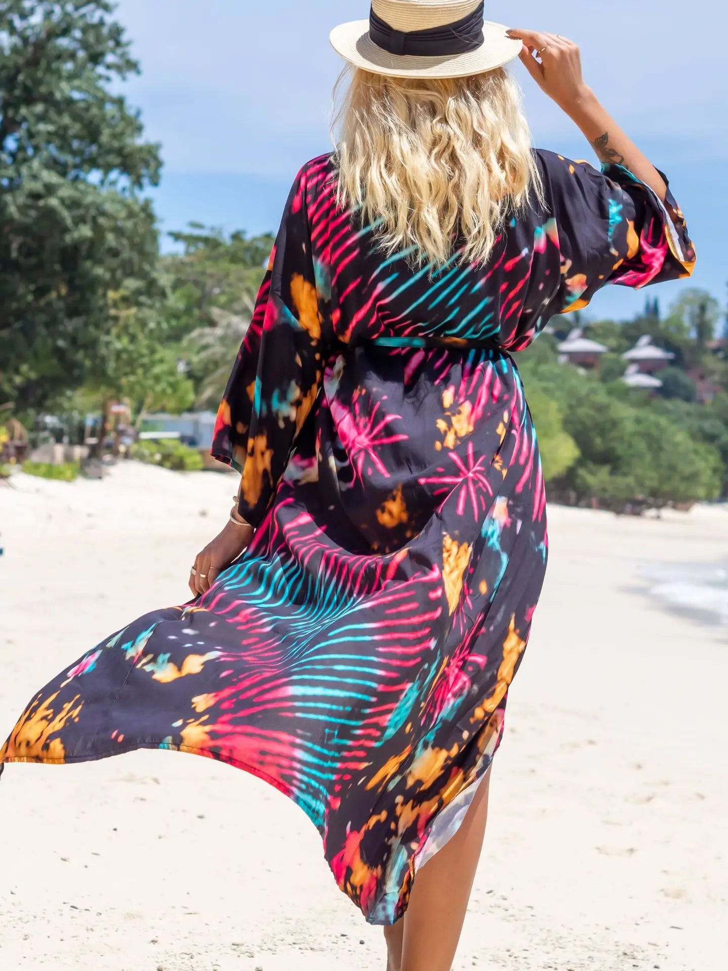 Swimsuit Cover Up Printed Kimono for Sea Boho Coverup Long Luxury Beach Outings Belted Swimwear Cape Holiday Bathing Suits Sales