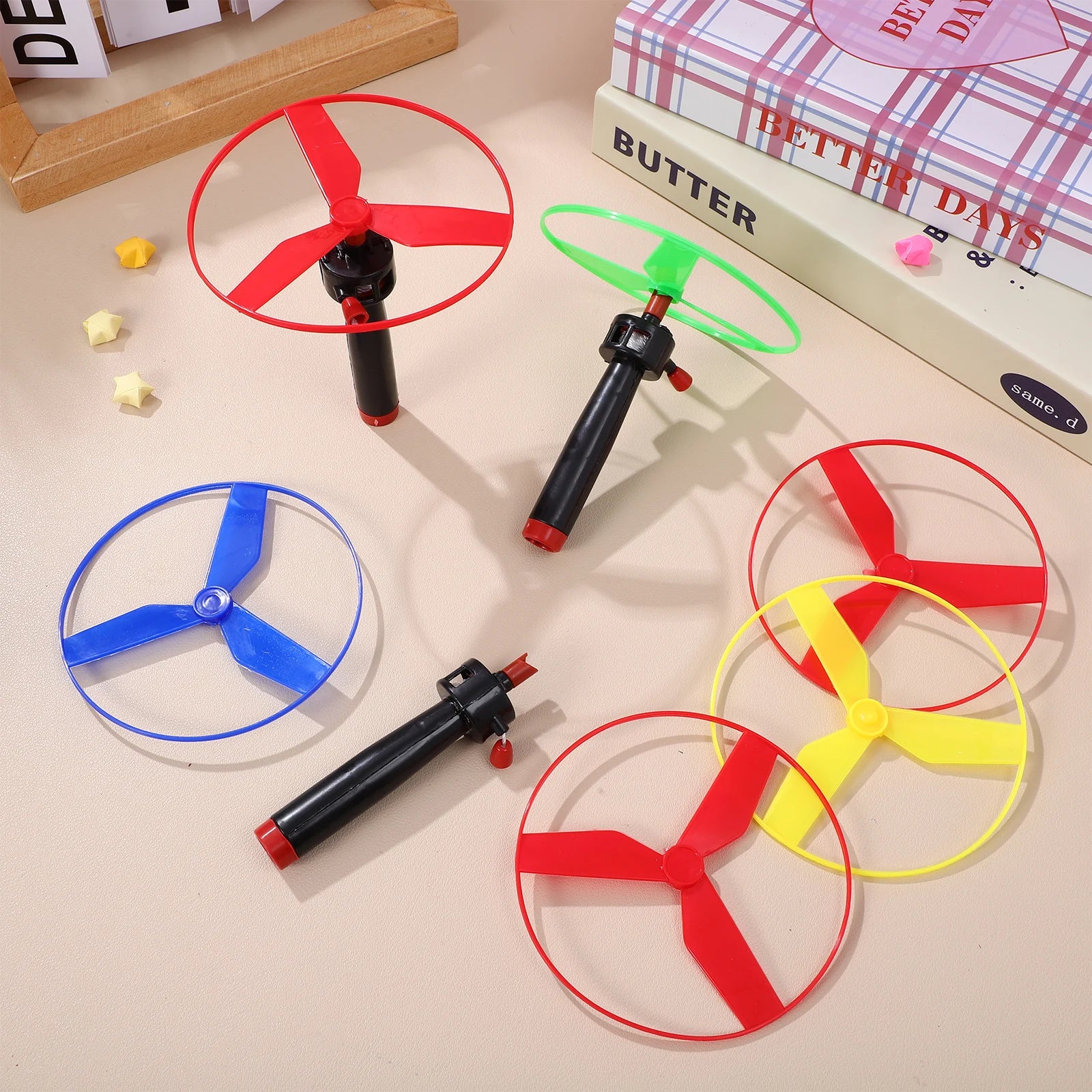 Kid Sports Pull Line Saucer Toys Children Outdoor Fun Rotating Flying Helicopter Gift Processing Toy for Parks Beach