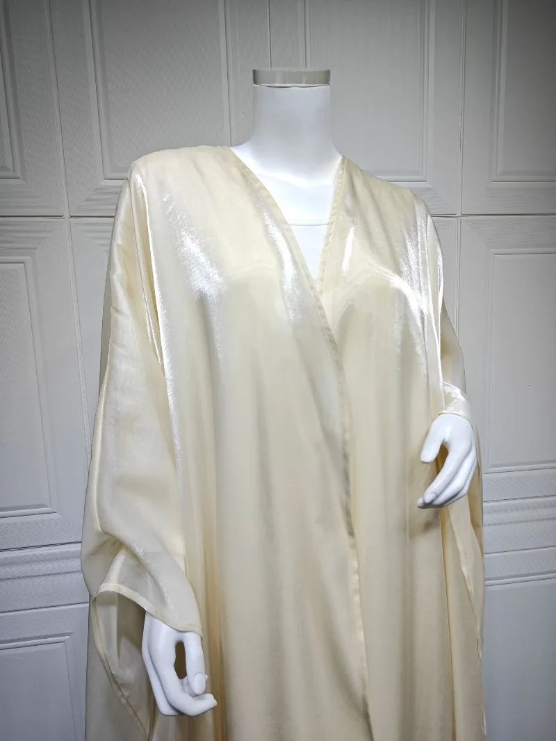 Elegant Arabic Satin Abaya Dress with Hijab Eid Muslim Women Modest Cardigan Islamic Vacation Outfit New in Turkey Kaftan Robe