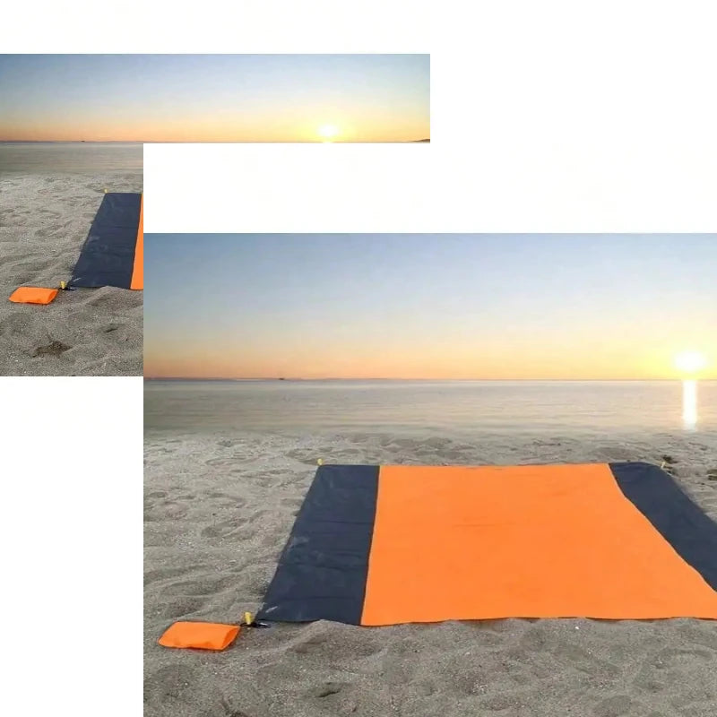 Waterproof Sandproof Beach Blanket, Foldable Beach Mat With 4 Corner Stakes, For Outdoor Camping Travel Vacation Hiking