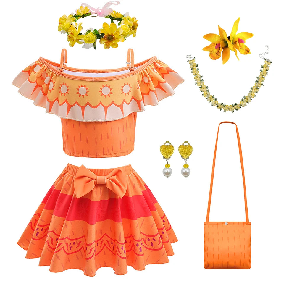 Encanto Cosplay Mirabel Isabela 2Pcs Tops Skirt Set Girls Dolores Luisa Pepa Bikini Swimwear Children Print Beachwear Costumes