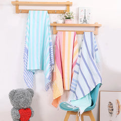 100% Cotton Turkish Tassel Beach Towel Double Layer Thickened, Soft and Sandproof Lightweight, Suitable for Outdoor Traveling