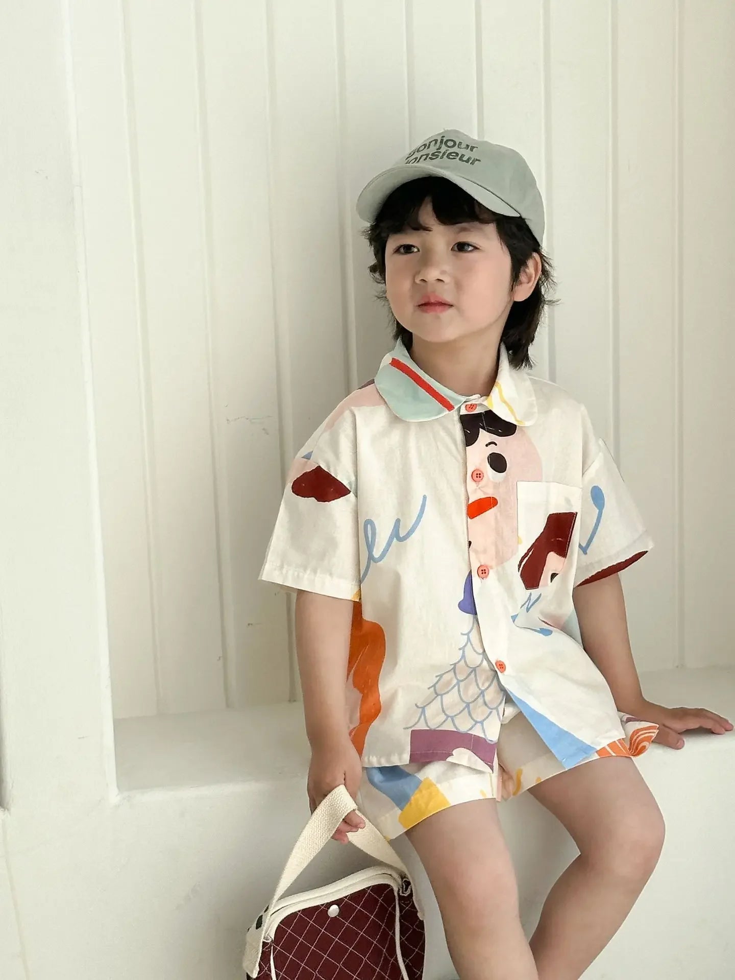 Kids Set Brother And Sister Clothes 2025 Summer New Boy's Two Piece Suit Or Short Sleeve Girl's Graffiti Dress Cartoon Clothes