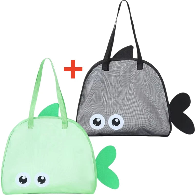 Cartoon Kids Mesh Beach Bag Large Capacity Foldable Sand Toy Storage Tote Lightweight Swim Pool Bag for Gym Travel Camping