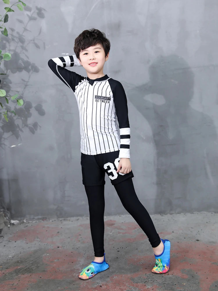 Kids/Toddler Three-Piece Long Sleeve Swimsuits Rash Guard Bathing Suit Swim Shirt+Pants+Shorts Full Body Sun Protection Wetsuits