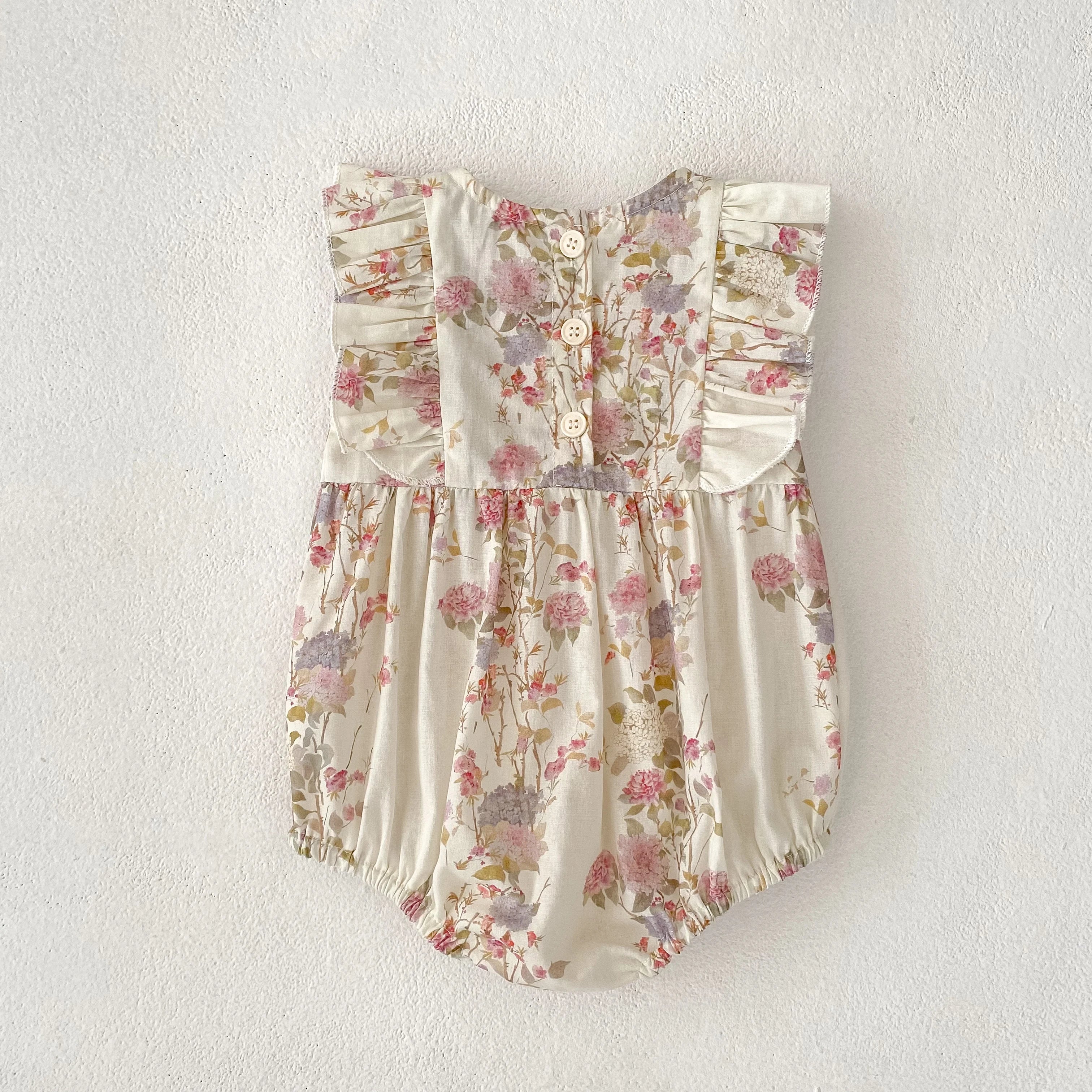 Girls Pink Floral Dress Ruffle Baby Romper Dress Summer Kids Short Sleeve Beach Dresses Toddler Bodysuit Sister Family Clothes