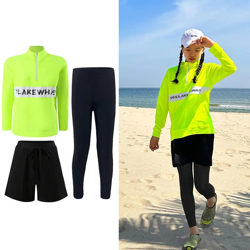Girls Boy Rash Guards Long Sleeve Swimsuit Youth Kids Sun Protection Fishing Water Beach Surfing Sunsuit Quick Dry Bathing Suit