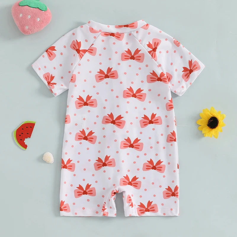 0-3Years Baby Boy Girl Rash Guard Swimsuits Fashion Print Short Sleeve Zip Up Rompers Bathing Suit Toddlers Swimwears Beachwear