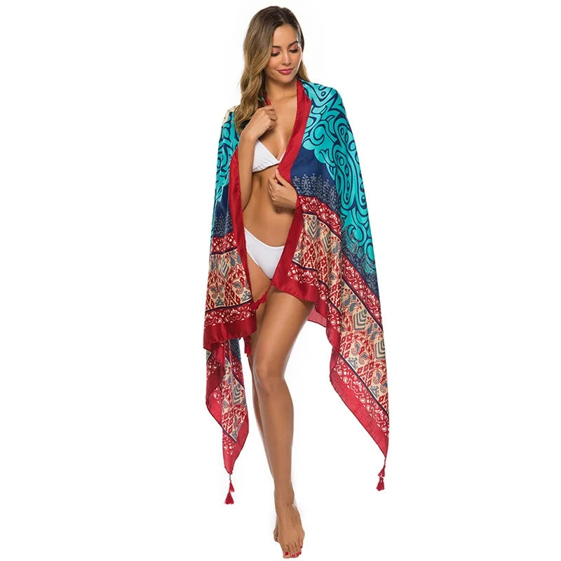 Fashions 90x180cm Twill Cotton Pareo Beach Cover-Ups Women Large Beach Dress Bikini Bathing Swimwear Cover Up Sarong Wrap Scarf
