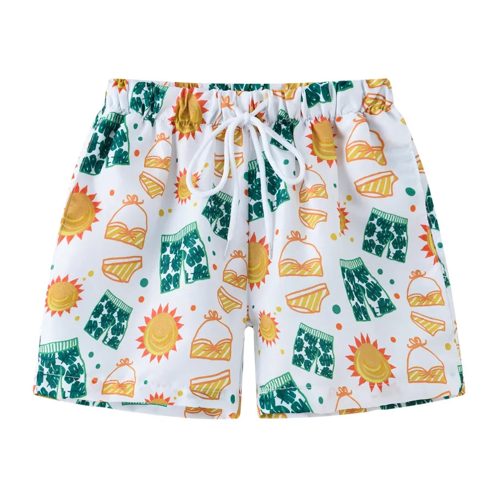 Boys Cartoon Print Beach Shorts Summer Quick Dry Swim Trunks Kids Casual Board Shorts Toddler Swimwear Bathing Suit For 2-8Y