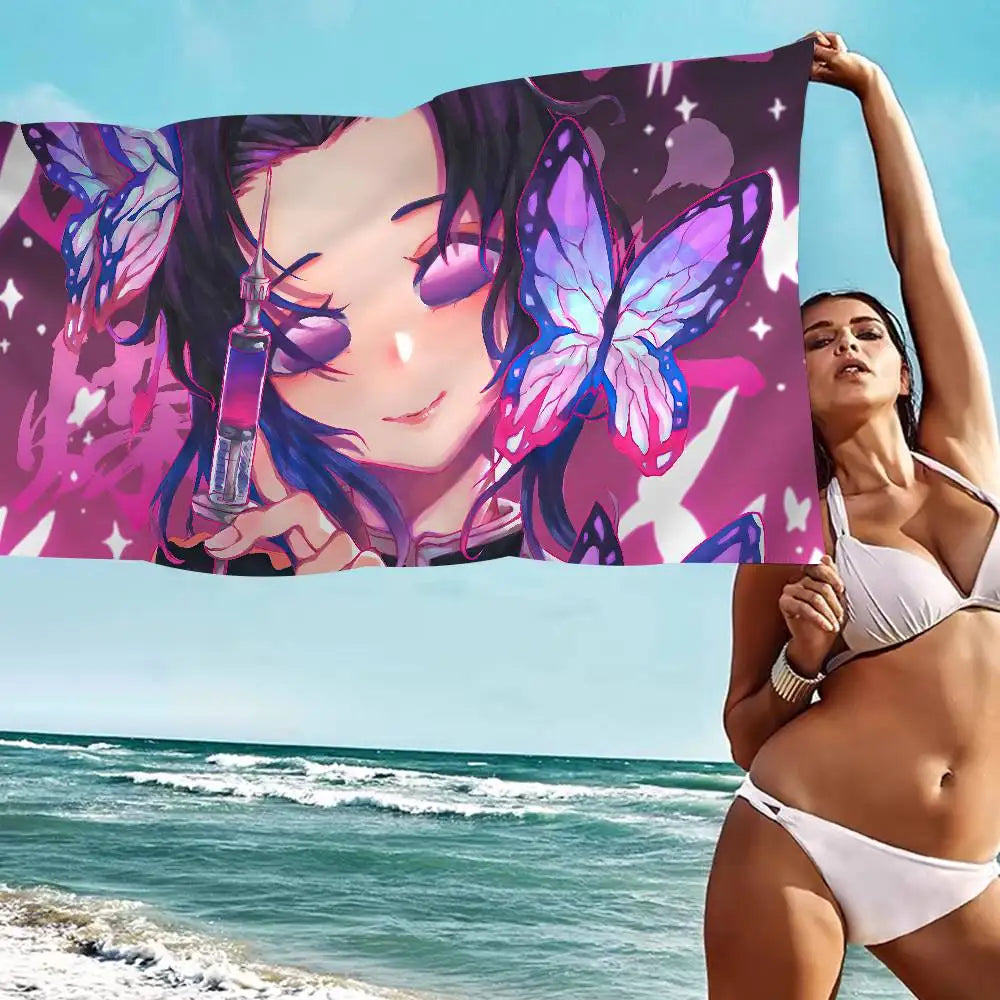 Anime Demon Slayer Kochou Shinobu Microfiber Beach Towel Absorbent Quick Dry Soft Yoga Swimming Resort Mountain Climbing Towel