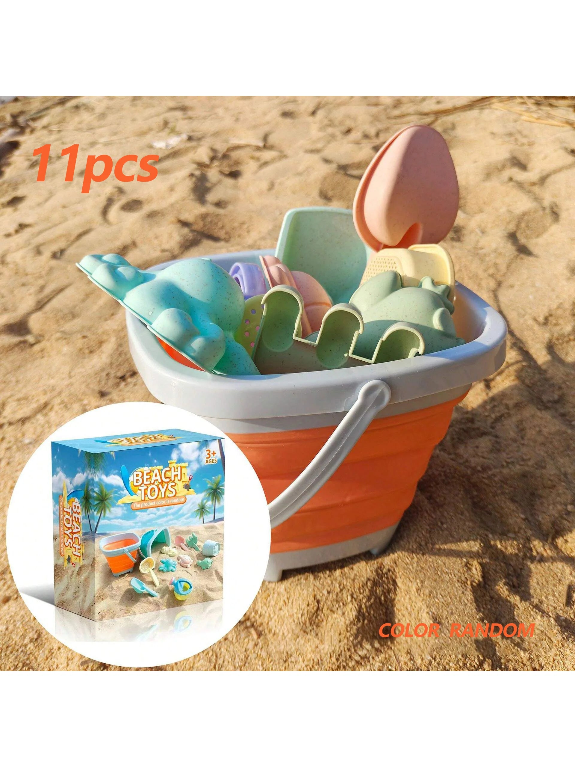 Kids Foldable Beach Bucket Set, Soft Silicone, with Shovels, Rakes, Molds, Portable, Ideal for Beach & Sandpit Play, Kids Gift
