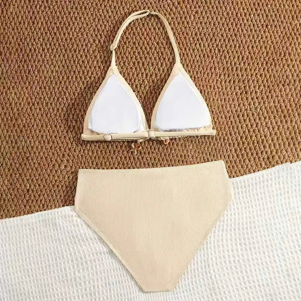 2026 Solid Girls Swimsuit Halter Triangle Bikinis Kids Swimwear Female Children's Bathers Bathing Swimming Swim Suit 8-12Y