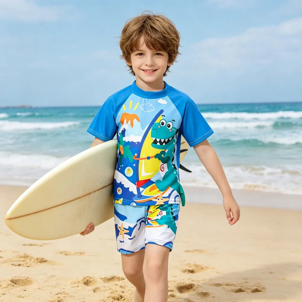 Boys Swimsuits Kids Toddler 3 to 4 5 6 7 8 9 10 11 12 Years Funny Boy Swimwear 3 Piece Short Summer Swimming Suit UV Protection