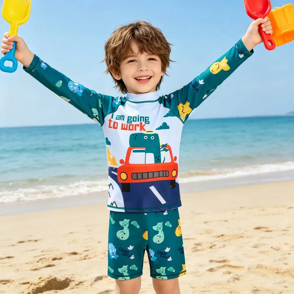 Children Surfing Suit Boys 2 to 3 4 5 6 7 8 9 10 11 Years Kids Swimming Suits Girls Spf 50+ Long Sleeves Stripe Swim Tops+Trunks