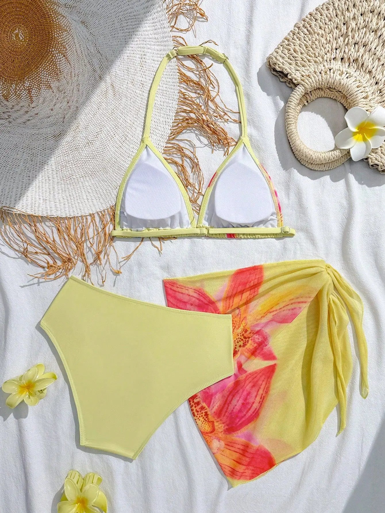 2026 Halter Girls Swimsuit 3 Pieces Bikinis Printed Kids Swimwear Female Children's Bathers Bathing Swimming Swim Suit 8Y-12Y