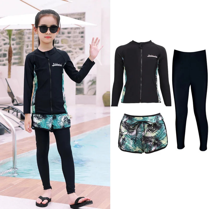 Girls Boy Rash Guards Long Sleeve Swimsuit Youth Kids Sun Protection Fishing Water Beach Surfing Sunsuit Quick Dry Bathing Suit