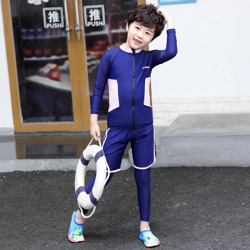 Kids Swimsuit 3 Piece Long Sleeve Rashguard Shirt and Bathing Shorts Leggings Swimwear Sun UV Protection Rash Guards Full Body