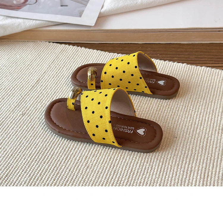 Kids Polka Dot Flip Flops Summer Open Toe Sandals with Metal Buckle Non-slip Soft Sole Beach Slippers for Girls 2026 New 26-36