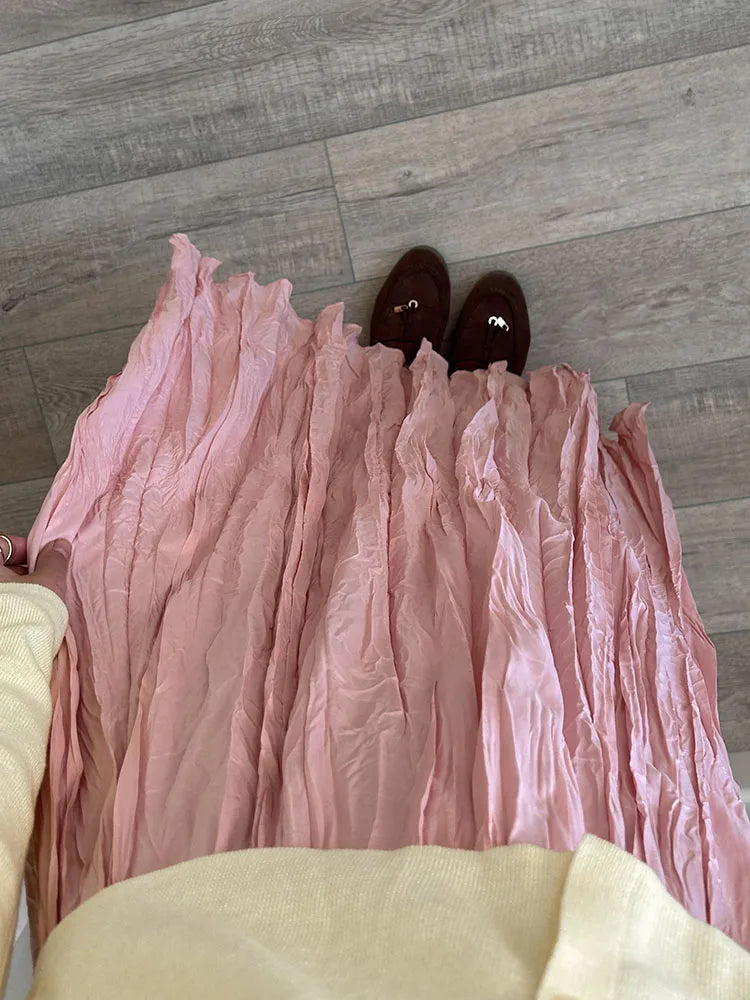 Streamgirl Women Summer Skirts Long Pleated A Line Elegant Solid Big Swing Maxi Skirt Ladies Blue White Beach Skirt Women Luxury