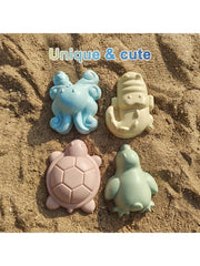 Kids Foldable Beach Bucket Set, Soft Silicone, with Shovels, Rakes, Molds, Portable, Ideal for Beach & Sandpit Play, Kids Gift