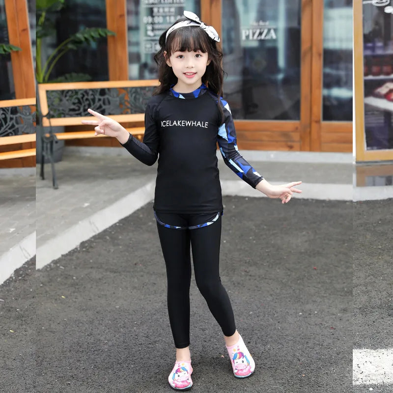Boys'  Girls Rash Guard Set - 3 Piece Sun UV Protective  Long Sleeve Swim Shirt+Trunks+Leggings Bathing Suit Swimwear