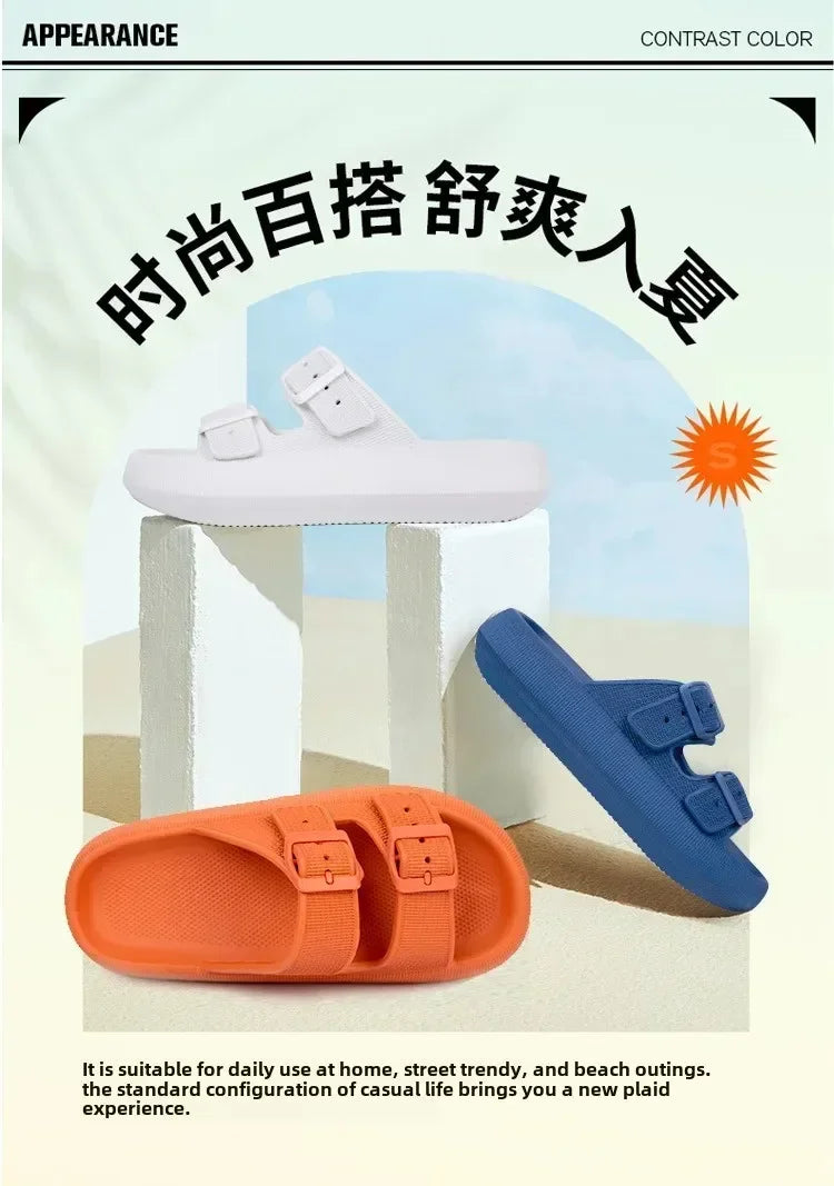 Soft Sole Beach Slippers Men Summer Adjustable Buckle Non-Slip Home Woman Comfortable Thick Bottom Sandals
