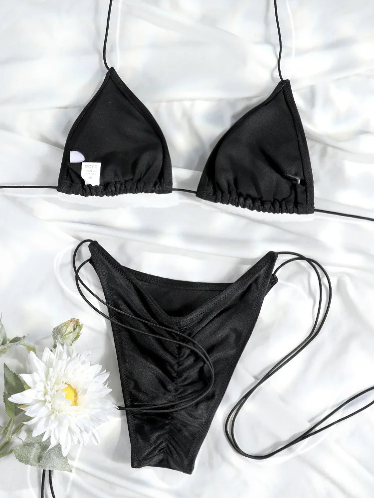 Bikinis Women's Swimming Suits Triangle Bathing Suits Bandage Swimwear Female Biquini Solid Sexy Bikini Set Summer