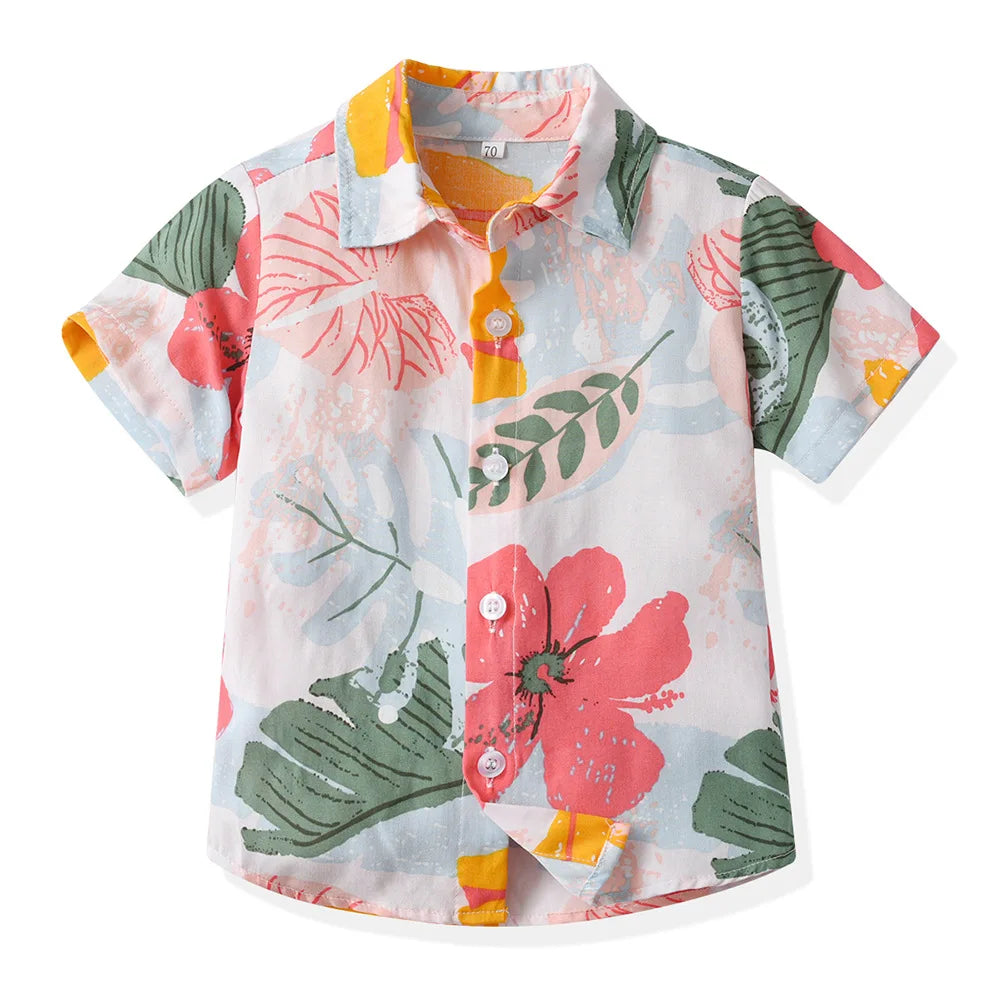 Seaside Holiday Dad-son Matching Summer Shirt Beach Style Short-sleeved Flower Shirt Family Matching Shirts Dad and Son Shirts