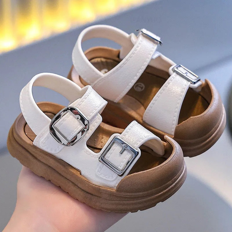 Fashion Solid Korean Kid Sandals Summer New Versatile Anti Slip Soft Bottom Girl Boy Beach Sandal Kindergarten Anti Kick Sandals