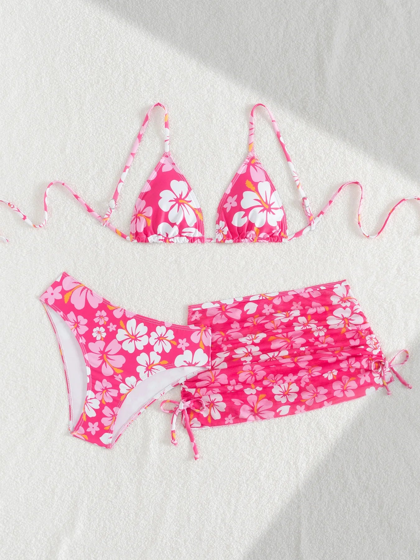 Girls 3pack Flower Bikini Sets Kids Swimsuit& Beach Skirts 7-14 Years Children's Swimwear 2025 Teens Child Girl Bathing Suit