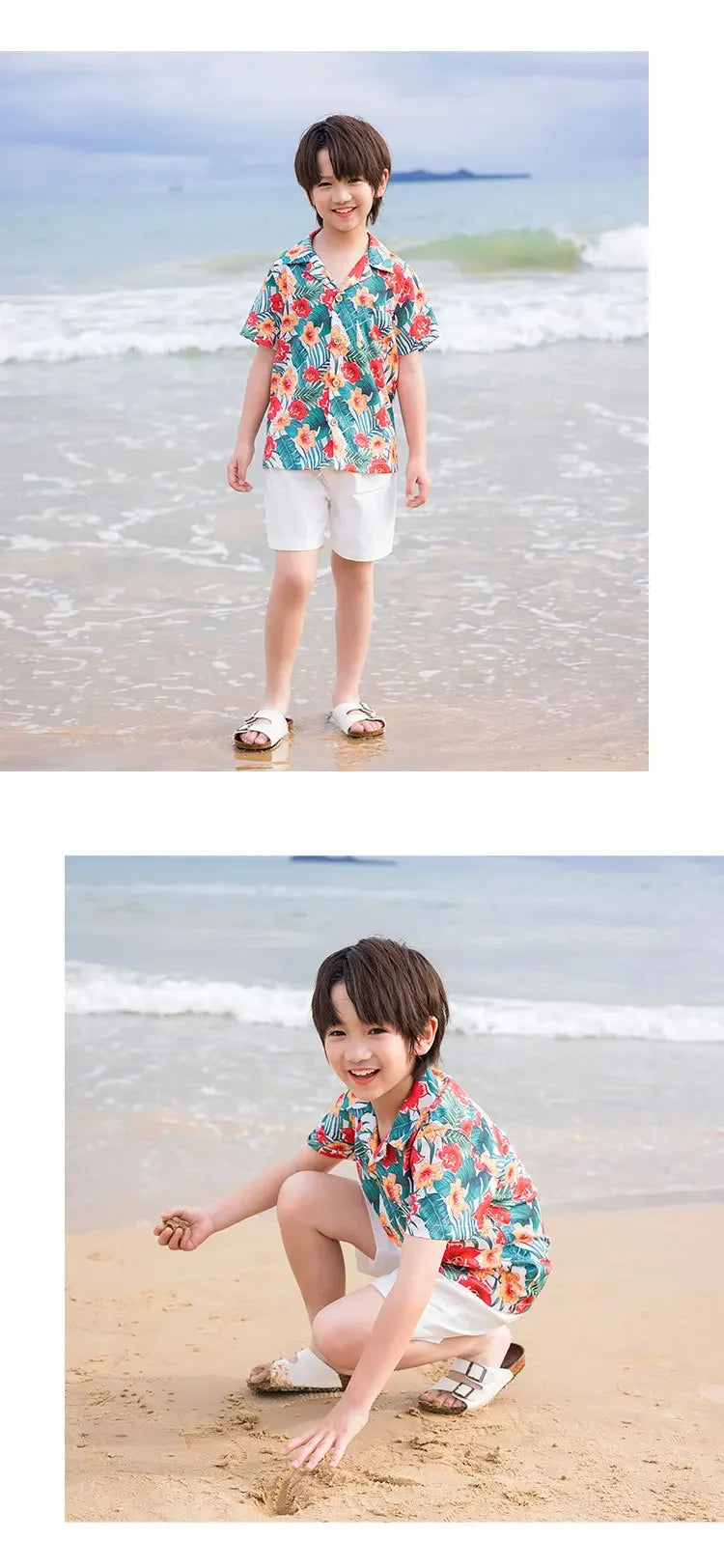 Family Holiday Clothes Dad and Son Boy Beach Shirts Two Piece Sets Vacation 2023 Mom and Baby Girl Floral Smock Dress Sleeveless
