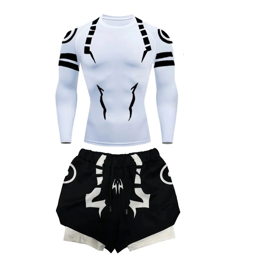 Anime Jujutsu Kaisen Compression Set Fitness Suit for Men Quick Dry 3D Compression Shirt+Gym Shorts Running Workout Sportswear