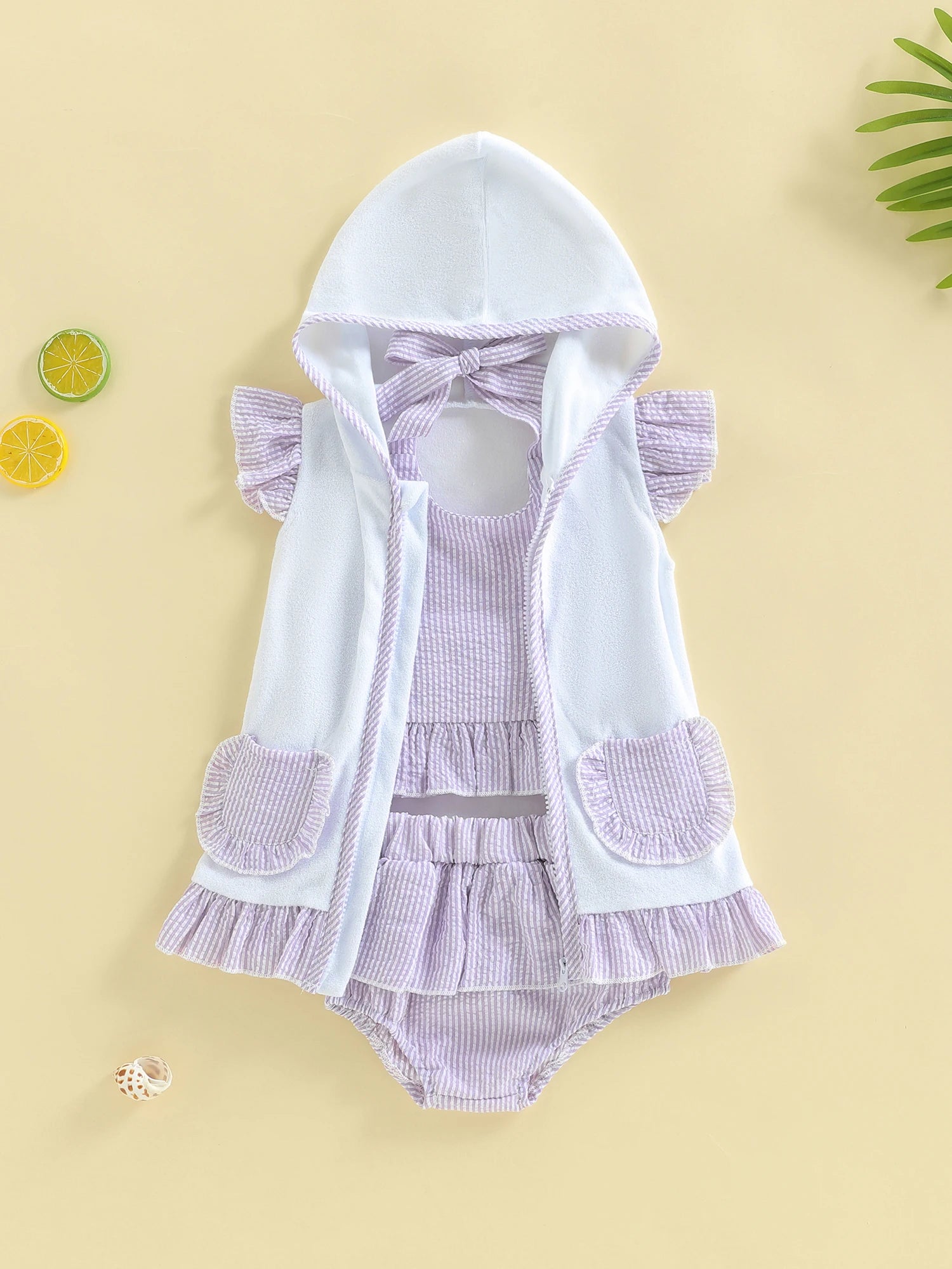 FOCUSNORM 0-3Y Lovely Toddler Baby Girls Three Piece Swimsuit Sleeveless Halter Top Bikini Bottom Cover-up Set Bathing Suits
