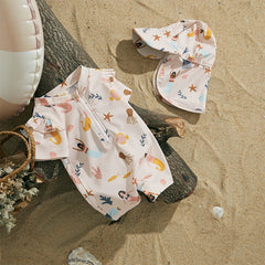 MISOWMNJOY Infant Baby Girl Summer Swimsuit Rash Guard Kids Beachwerar Short Sleeve Mermaid Kids Bathing Suit with Swim Cap