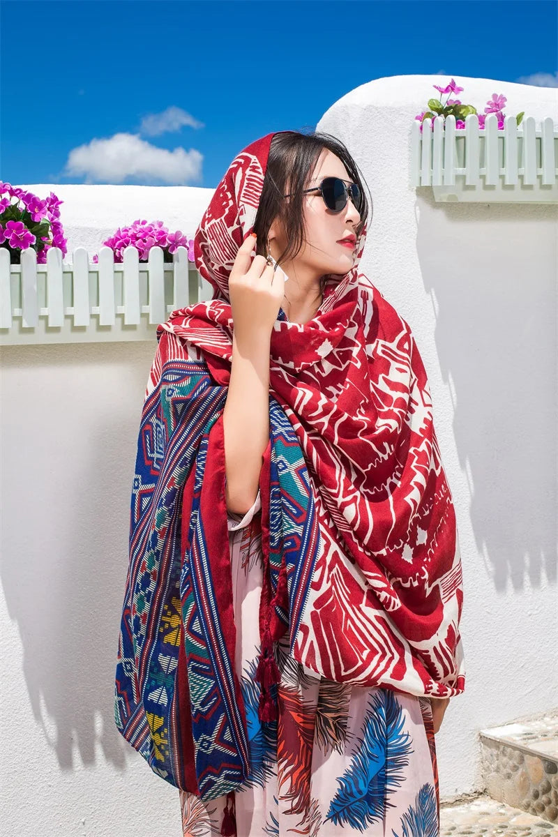 Fashions 90x180cm Twill Cotton Pareo Beach Cover-Ups Women Large Beach Dress Bikini Bathing Swimwear Cover Up Sarong Wrap Scarf