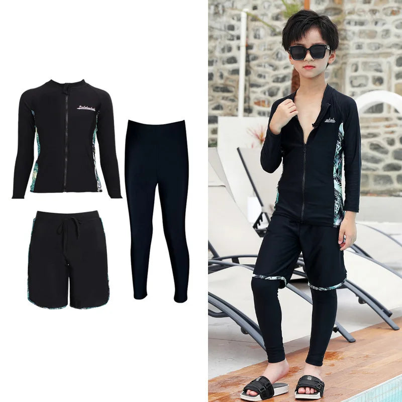 Boys'  Girls Rash Guard Set - 3 Piece Sun UV Protective  Long Sleeve Swim Shirt+Trunks+Leggings Bathing Suit Swimwear