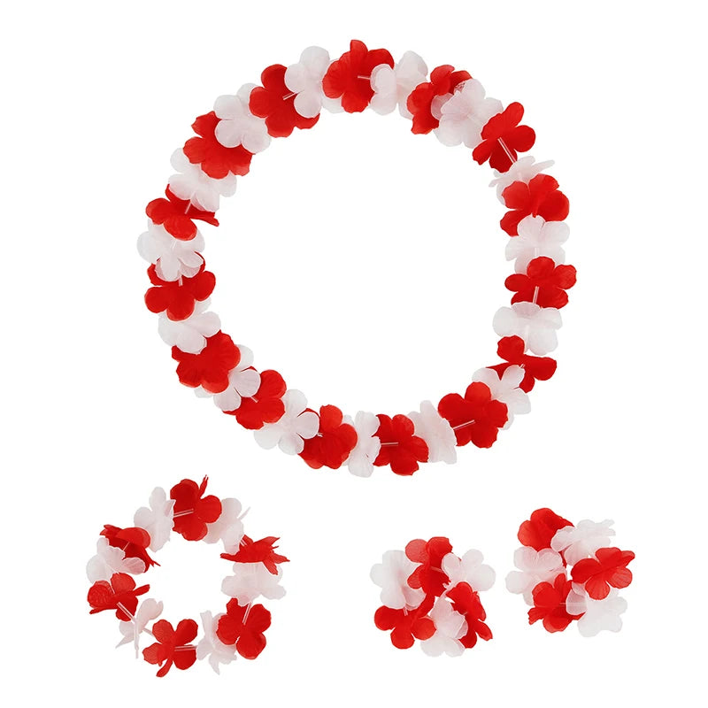 4Pcs/set Hawaiian Artificial Flowers Leis Necklace Garland Headband Wedding Birthday Beach Tropical Party Decoration