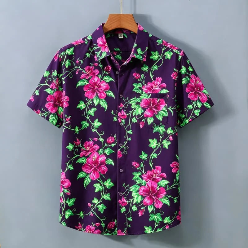 Men's Fresh Floral Vacation shirt, Short Sleeved Shirt With pockets, Suitable For Casual Street Wear In Summer