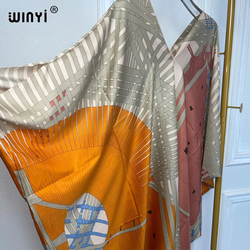 WINYI summer kaftan kuwait Women Boho print Beach Maxi Dress abaya dubai luxury abaya muslim woman dubai Fashion evening dress