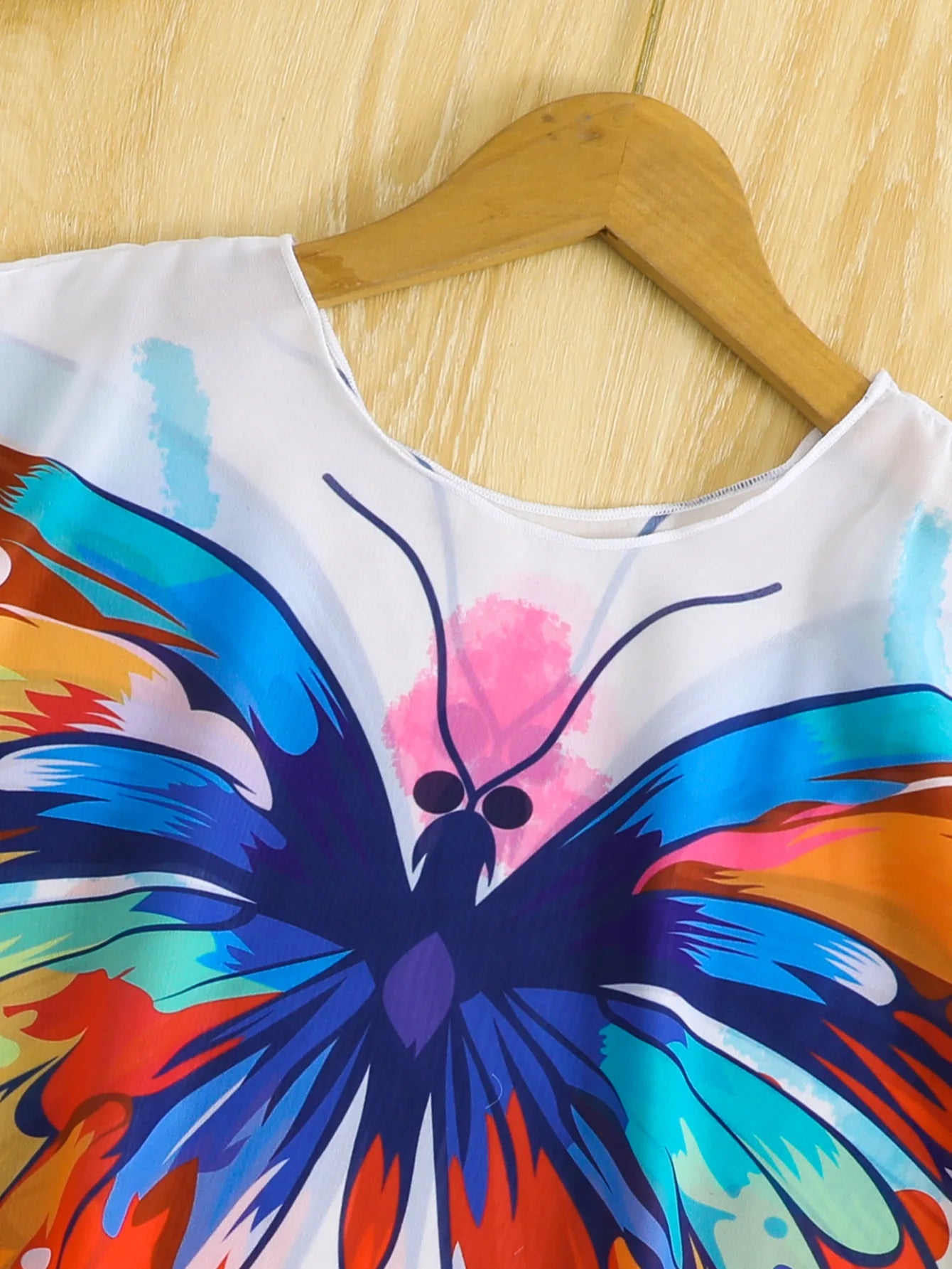 Kids Girls Butterfly Print Sunscreen Shirt Mesh Clothing for Beach Swimming Children's Swimwear Cover-Up Outerwear Single Piece