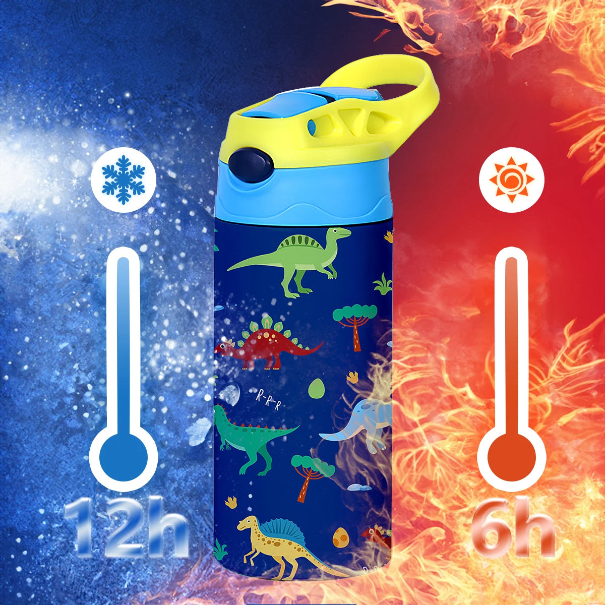 350ml Cartoon Pattern Vacuum Cup Kids Insulated Water Bottle Cute Animal Straw Thermos Mug Handheld Kettle for Outdoor School