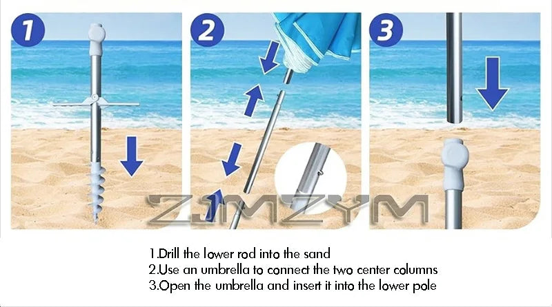 UV50+ Portable Travel Beach Umbrella Folding Three-Section Telescopic with Sand Anchor Outdoor Sunshade Folding Umbrella