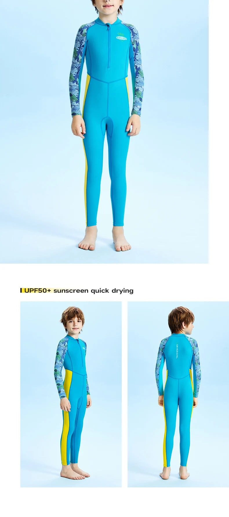 Boys Girls One-Piece Swimsuits Swimwear Long Sleeve Wetsuits Bathing Suit Beachwear Sun Protection(Including Swimming Cap)